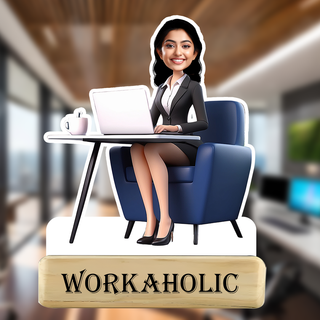 Workholic – Office Chic Caricature with Laptop