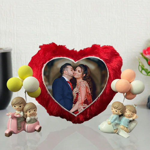 Red Heart Cushion With Cute Couple