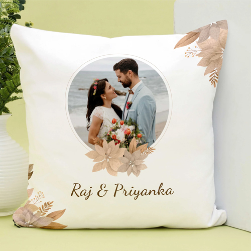 Floral Couple Photo Personalized Cushion