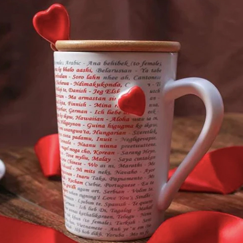 I Love You Ceramic Coffee Mug With  Lid & Spoon