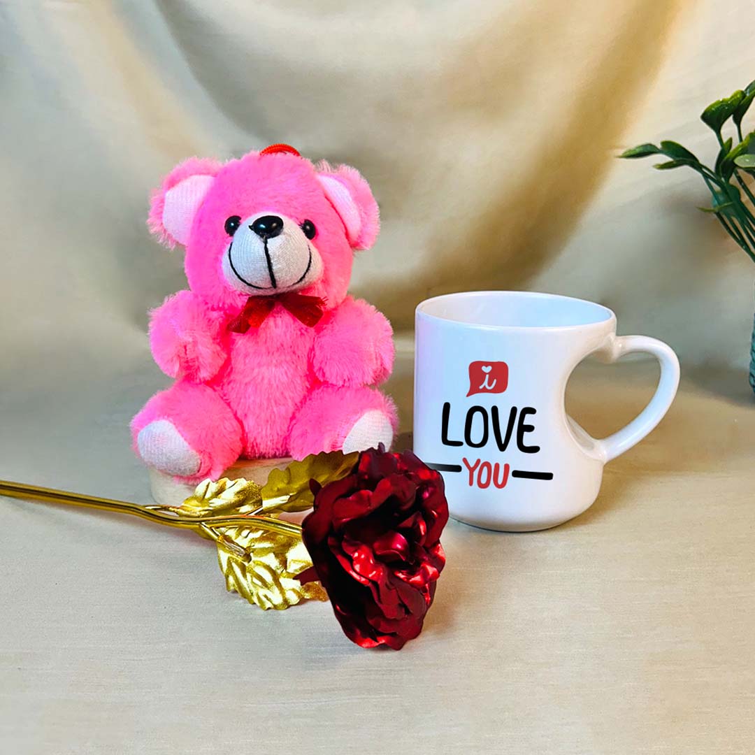 Personalized Mug, Teddy & Red Rose Combo