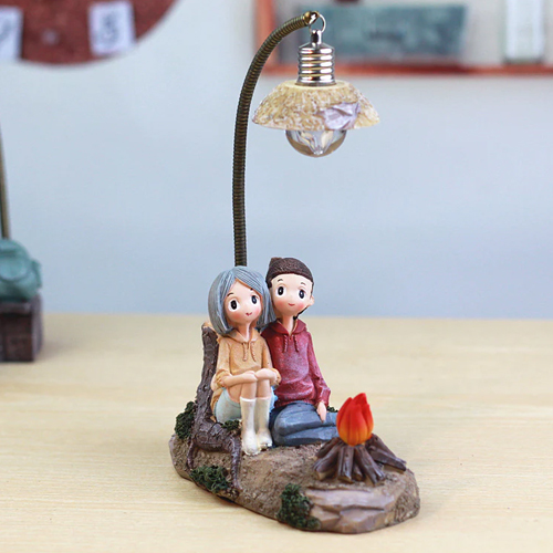 Lovers Sitting with Fireplace: Couple lamp- Decorative Gift