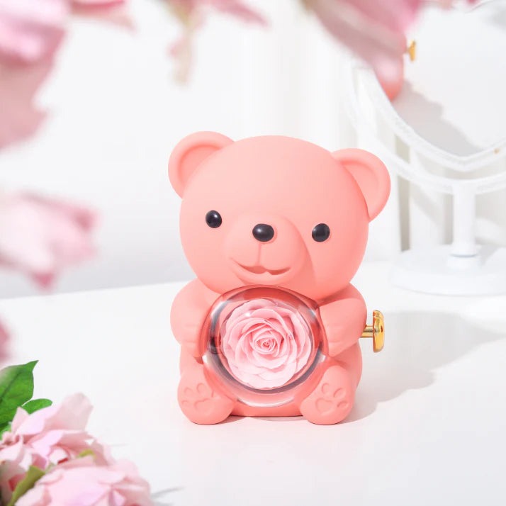 Romantic Rose Teddy Bear Rotating Jewelry Box