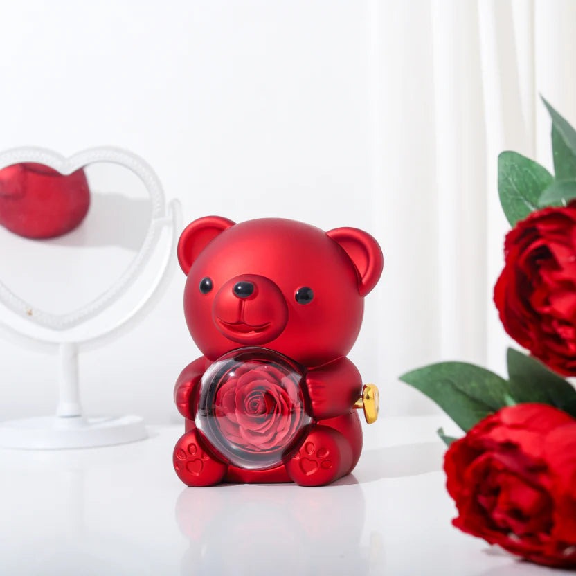 Romantic Rose Teddy Bear Rotating Jewelry Box